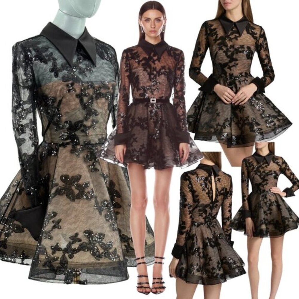 🆕 BRONX & BANCO 🧿 NWOT Maraya Jasmine Black Sequin Lace Mini Dress, Sz XS US 2